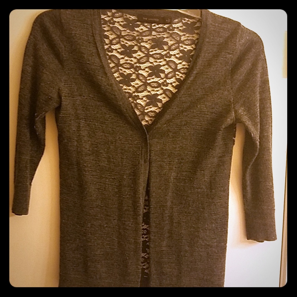 Lace back 3/4 sleeve button up sweater